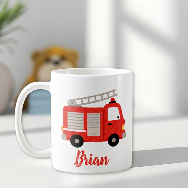 Cute Watercolor Fire Truck Personalised Coffee Mug (Creator Uploaded)
