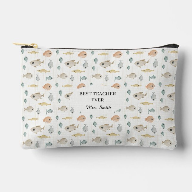 Cute Watercolor Fish Best Teacher Ever Accessory Pouch (Front)
