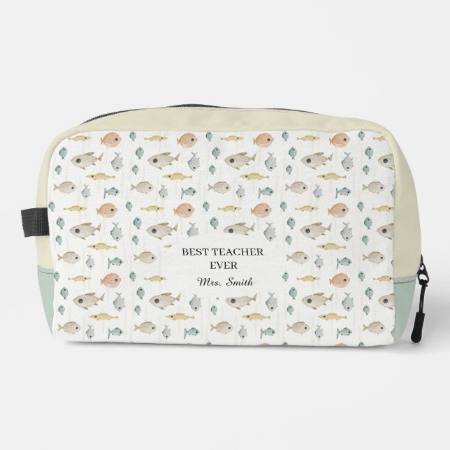 Cute Watercolor Fish Best Teacher Ever Dopp Kit (Front)