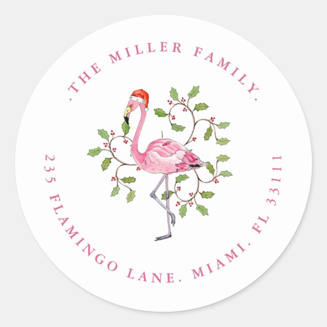Cute watercolor Flamingo Holiday Address seal (Front)