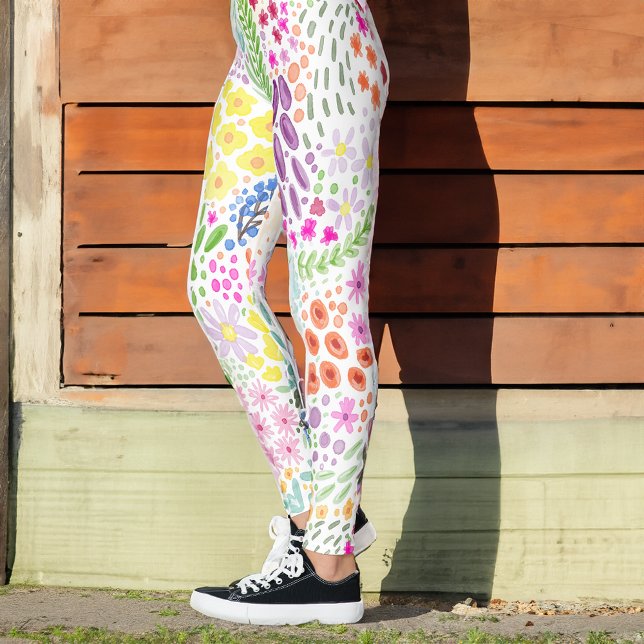 Cute Watercolor Floral Blooming Spring Custom Name Leggings (Creator Uploaded)