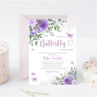 Cute Watercolor Floral Butterfly Girl Baby Shower Invitation