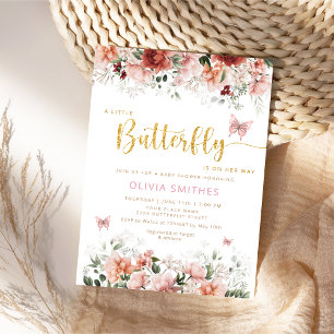 Cute Watercolor Floral Butterfly Girl Baby Shower Invitation