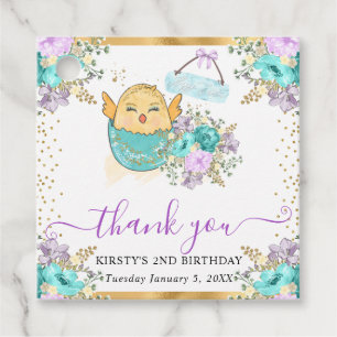 Cute Watercolor Floral Chick and Eggs Birthday Favour Tags
