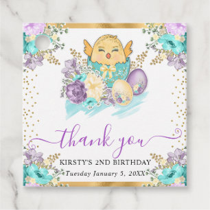 Cute Watercolor Floral Chick and Eggs Birthday Favour Tags