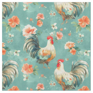 Cute Watercolor Floral Chickens Fabric