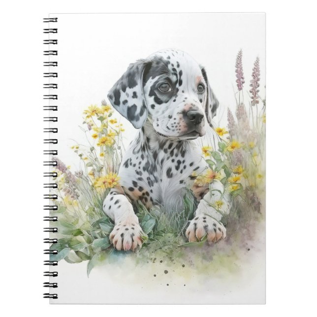 Cute Watercolor Floral Dalmatian Puppy Dog  Notebook (Front)