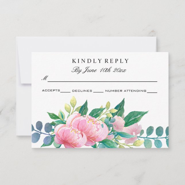 CUTE WATERCOLOR FLORAL DECOUPAGE RSVP CARD (Front)