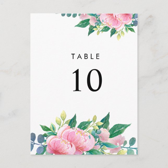 CUTE WATERCOLOR FLORAL DECOUPAGE TABLE NUMBER POSTCARD (Front)