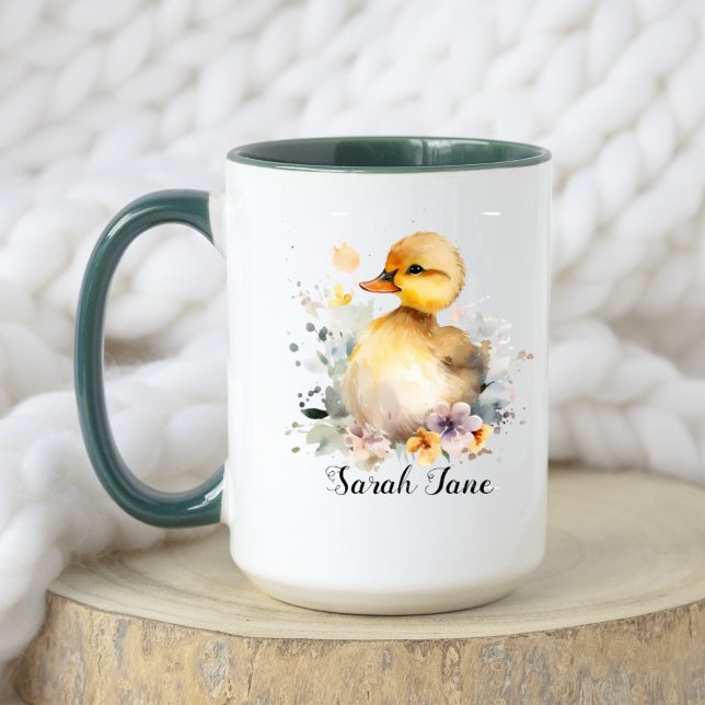 Cute Watercolor Floral Duckling & Baby Elephant Mug (Creator Uploaded)