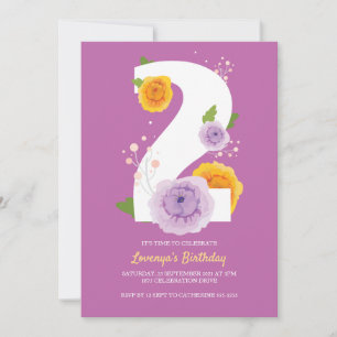 Cute Watercolor Floral Kids 2nd Birthday Party Save The Date