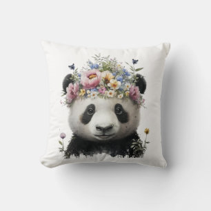Cute Watercolor Floral Panda Cushion