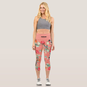 Cute watercolor floral pattern l Custom exercise Capri Leggings