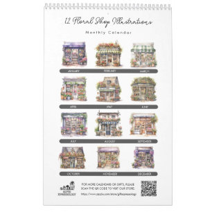 Cute Watercolor Floral Shop Flower Shop Monthly Calendar