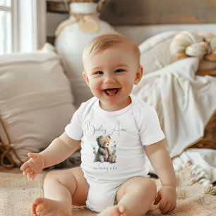 Cute Watercolor Floral Teddy Bear Custom Name Baby Bodysuit