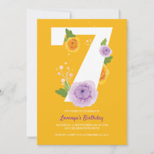 Cute Watercolor Flowers 7th Birthday Party Save The Date