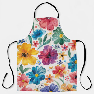 Cute Watercolor Flowers Apron