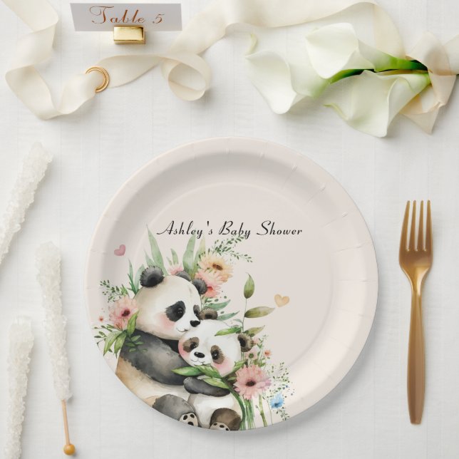  Cute Watercolor Flowers & Bears Baby Shower Paper Plate (Wedding)