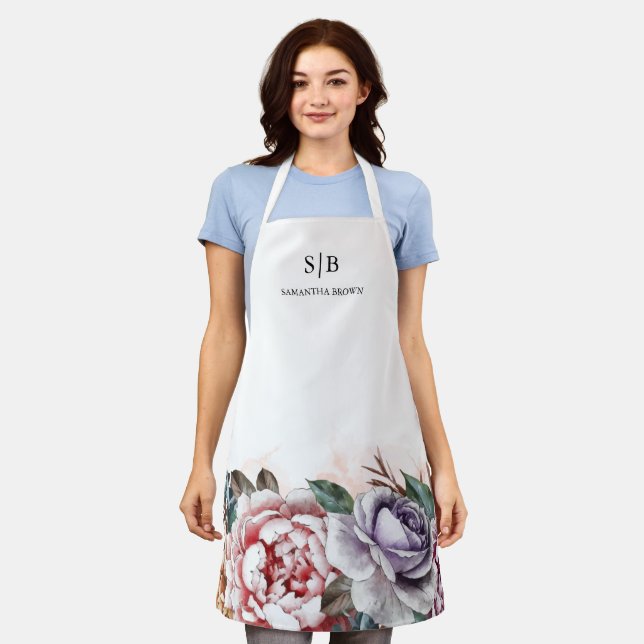 Cute Watercolor Flowers Cook Chef Baker Apron (Worn)