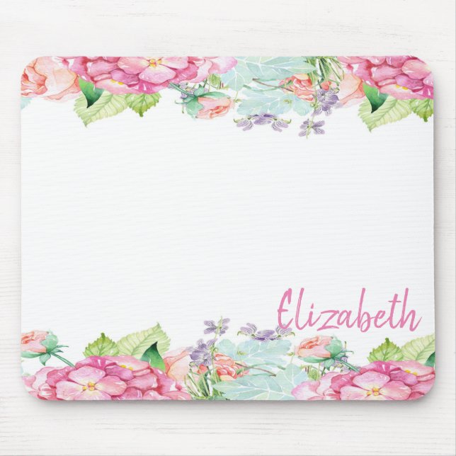 Cute Watercolor Flowers - Personalised Mouse Pad (Front)