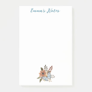 Cute Watercolor Flowers, Simple Personalised Post-it Notes
