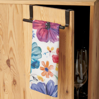 Cute Watercolor Flowers Tea Towel