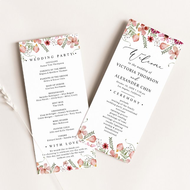 Cute Watercolor Flowers Wedding  Programme (Creator Uploaded)