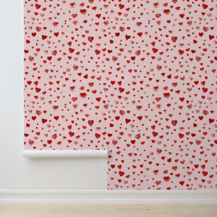 Cute Watercolor Flying Red Hearts Pink Wallpaper