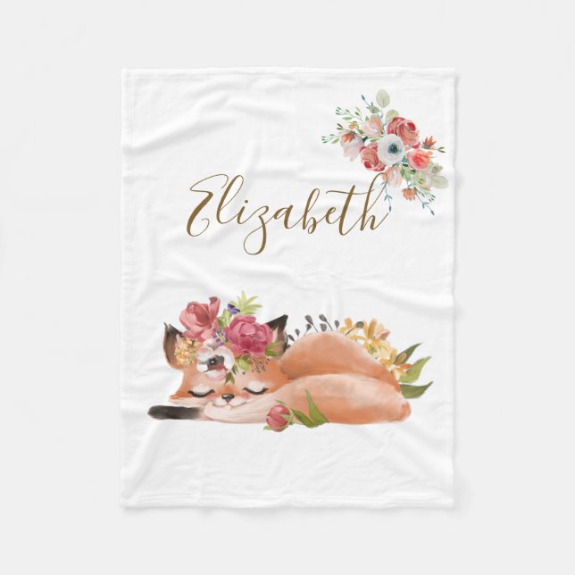 Cute watercolor fox baby  fleece blanket (Front)