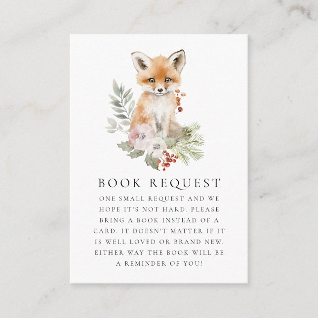 Cute Watercolor Fox Baby Shower Book Request Enclosure Card (Front)