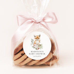 Cute Watercolor Fox Baby Shower Classic Round Sticker