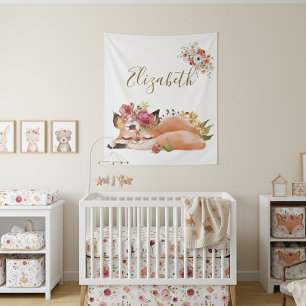 Cute watercolor fox baby  tapestry
