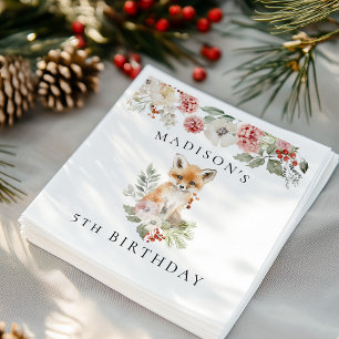 Cute Watercolor Fox Birthday Party Napkin