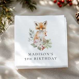 Cute Watercolor Fox Birthday Party Napkin