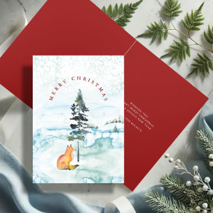 Cute Watercolor Fox Illustration Christmas Card