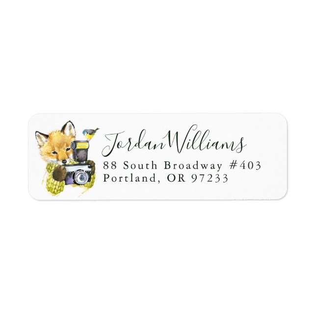 Cute Watercolor Fox Taking Pictures | Add Name (Front)