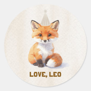 Cute Watercolor Fox Woodland Birthday Round Sticke Classic Round Sticker