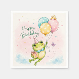 Cute Watercolor Frog Birthday Party Napkins