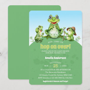 Cute Watercolor Frog Family Pond Baby Shower Invitation