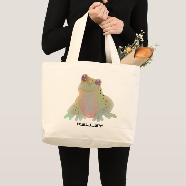 Cute Watercolor Frog Large Tote Bag (Front (Product))