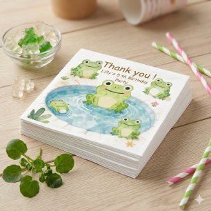 Cute Watercolor Frog Pool Party Birthday Napkins