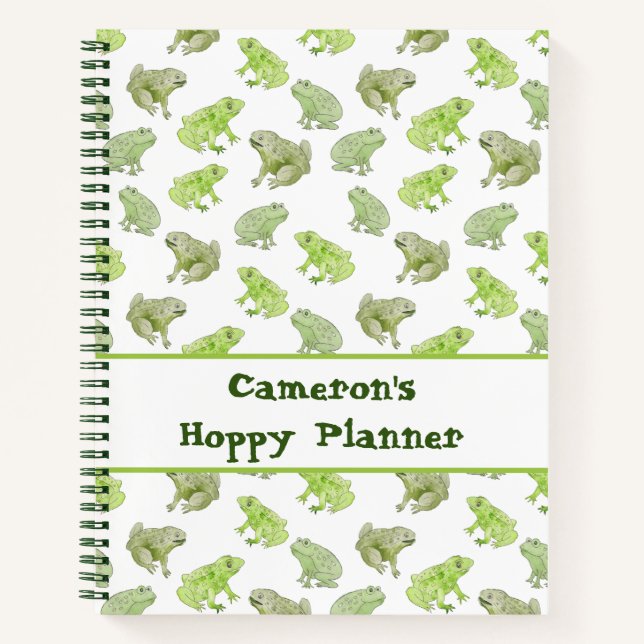 Cute Watercolor Frogs Hoppy Planner Funny Nature Notebook (Front)