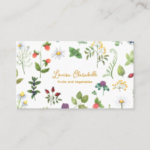 Cute Watercolor Fruit Herb Garden Farm Business Card