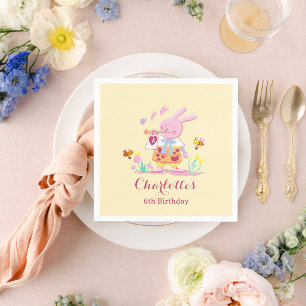 Cute Watercolor Garden Bunny Yellow Kids Birthday Napkin