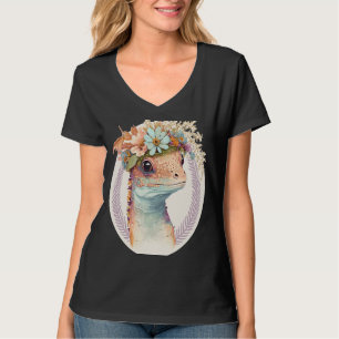 Cute Watercolor Gecko Reptile Flower Crown Boho Ae T-Shirt