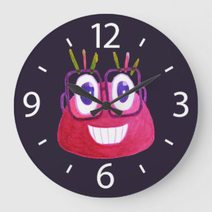 Cute Watercolor Geek Glasses Candy Character Kids Large Clock