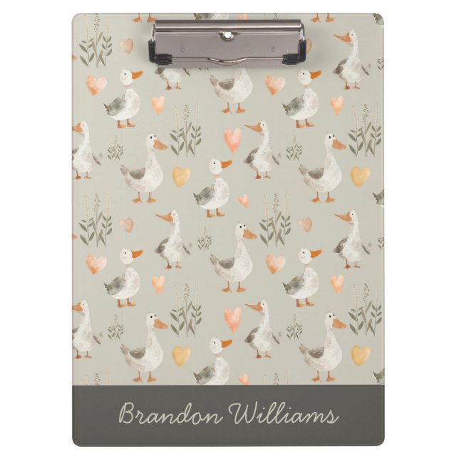 Cute Watercolor Geese Clipboard (Front)