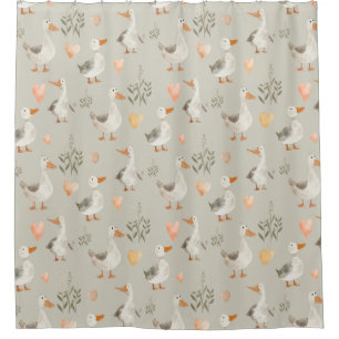 Cute Watercolor Geese Shower Curtain