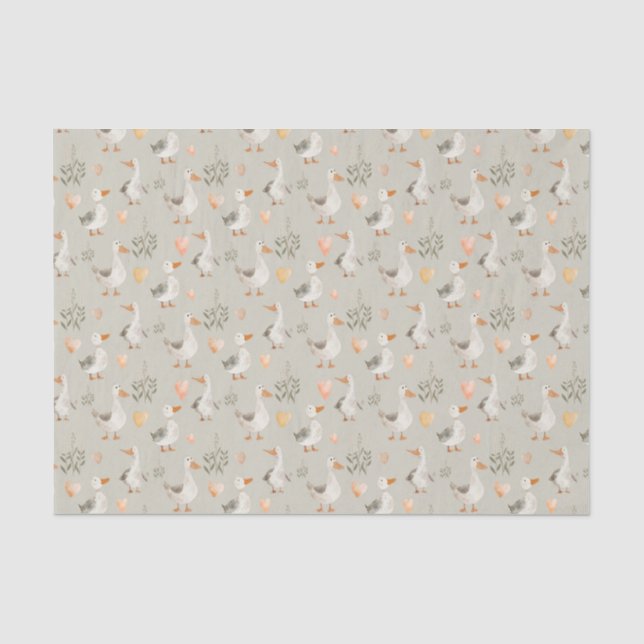 Cute Watercolor Geese Small Pattern Tissue Paper (Front)