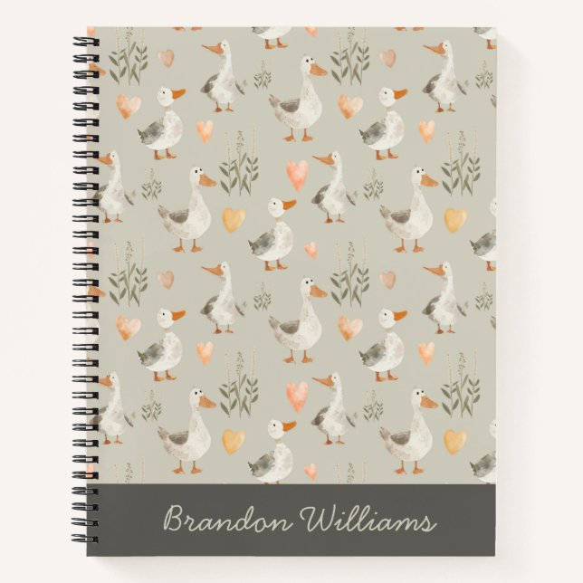 Cute Watercolor Geese Spiral Notebook (Front)
